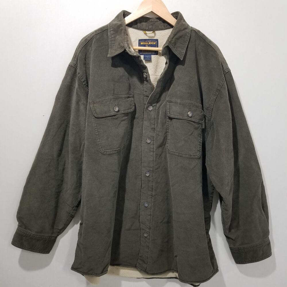 Woolrich Jacket Mens XL Green Corduroy Chore Shacket Fleece Lined 62157